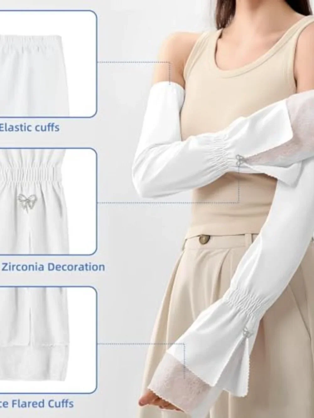Sun Protection Arm Sleeves for Women UPF 50+ Cooling Elastic with Lace Cuffs